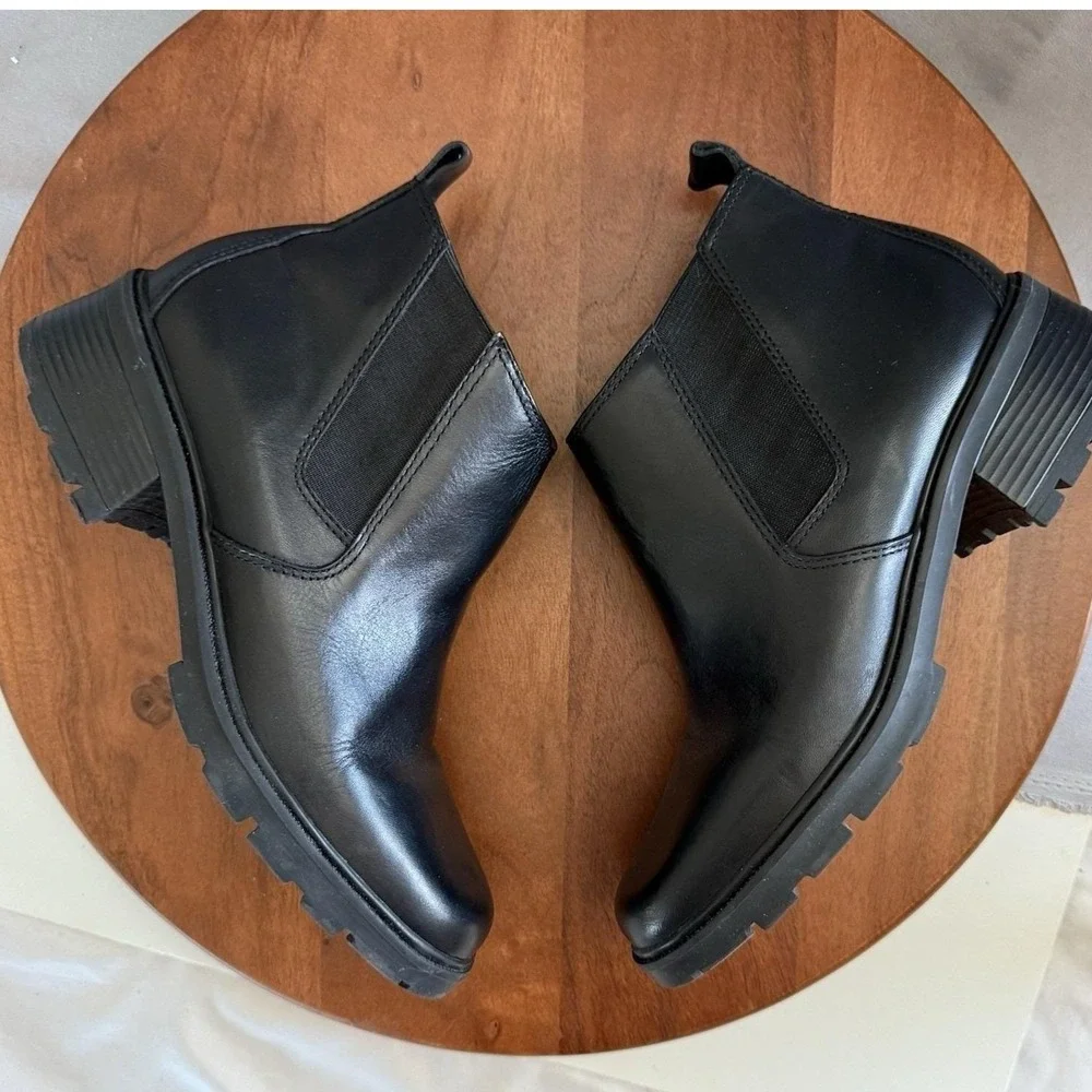 Bass Vintage Chelsea Boots Women Black Leather Lug Sole Pull On Ankle Boots 10M‎